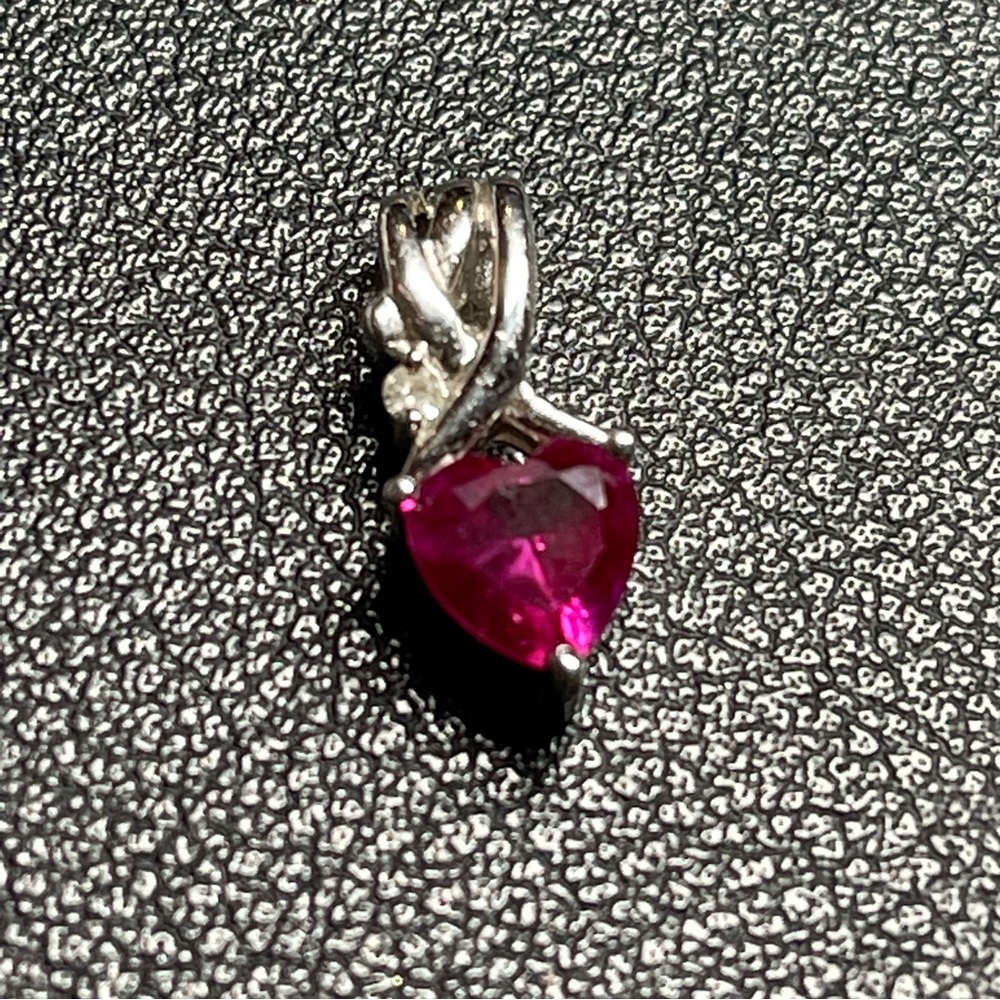 Sterling Silver Ruby Red Stone Heart with Moissanite Accent Pendant by Marcella